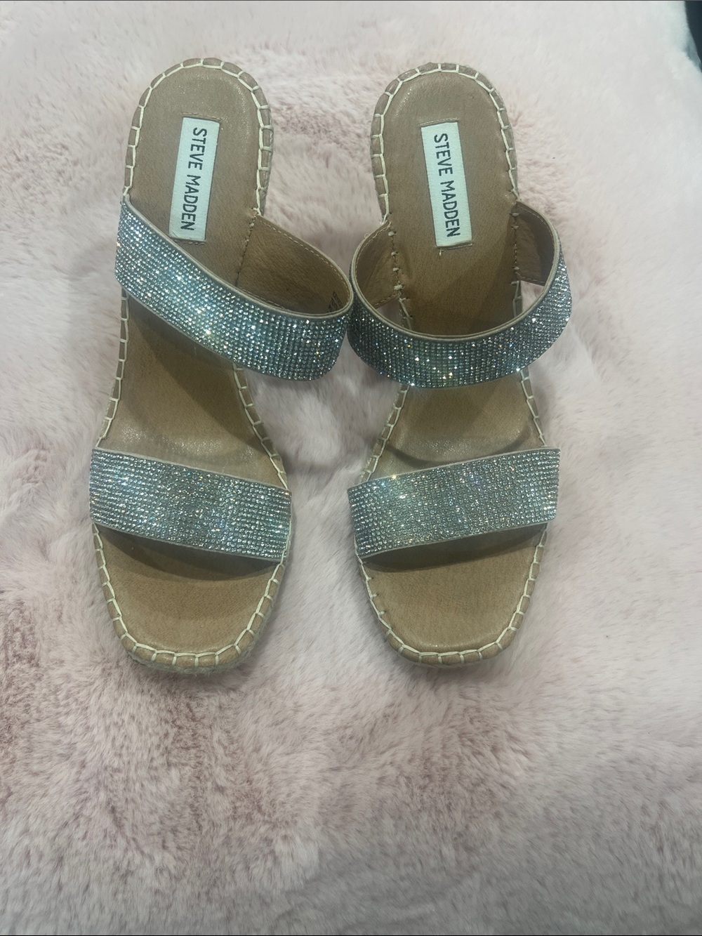 Steve Madden Silver Rhinestone Double-Band Slide Sandals